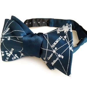 Galaxy bow tie. Milky Way star chart tie. Constellation freestyle bowtie. Ice print. Peacock blue, french blue & more. Adjustable. peacock