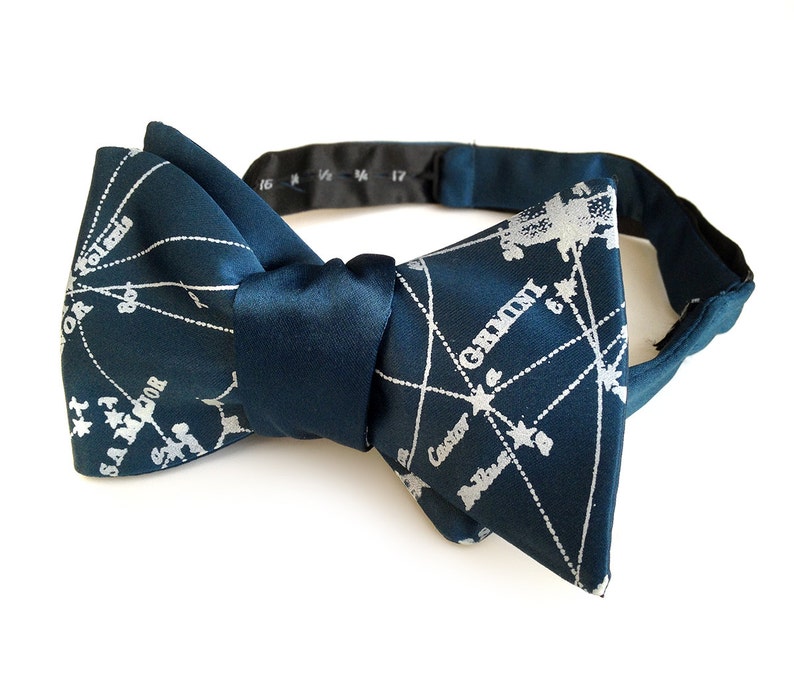 Galaxy bow tie. Milky Way star chart tie. Constellation freestyle bowtie. Ice print. Peacock blue, french blue & more. Adjustable. peacock