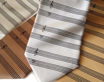 Music manuscript paper necktie. Sheet music tie. Musician men's tie. Perfect gift for classical, symphony, piano, orchestra.