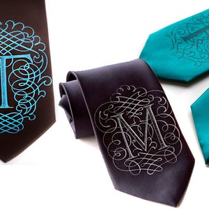 Custom Initial Necktie. Personalized tie custom ties. Monogram necktie single letter wedding ties Filigree font AlphabeTIES. Choose A-Z image 9