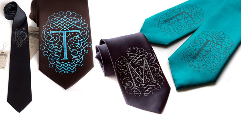 Custom Initial Necktie. Personalized tie custom ties. Monogram necktie single letter wedding ties Filigree font AlphabeTIES. Choose A-Z image 9