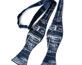 Navy blue architecture blueprint bow tie. Mens adjustable self-tie bow tie - Gift for architects, builders, planners, engineers, Detroiters!