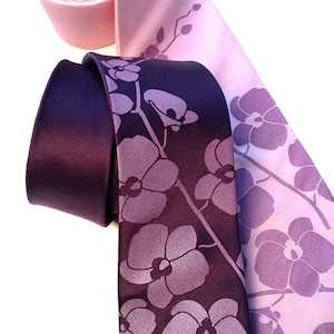 Orchid Tie, floral print silk tie. Phalaenopsis orchid, dendrobium orchid, floral wedding tie, groomsmen gift, orchid plant, orchid wedding