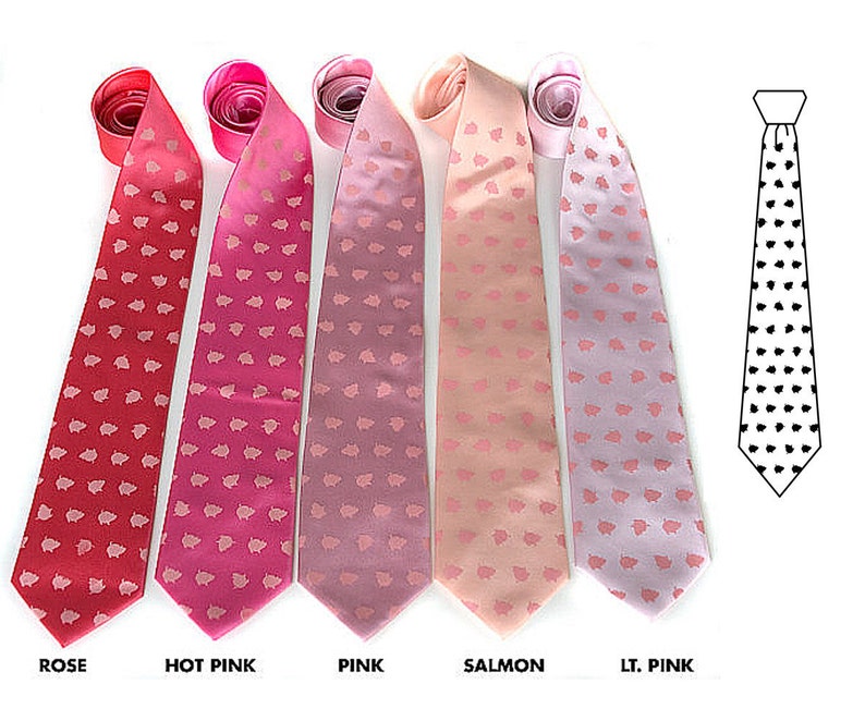 Pigs Print Tie, polka dot necktie. Piggy Porka-Dot Pink pig spotted tie. Gift for chef, foodie gift, bbq, tie with pink pigs, bacon lover image 4