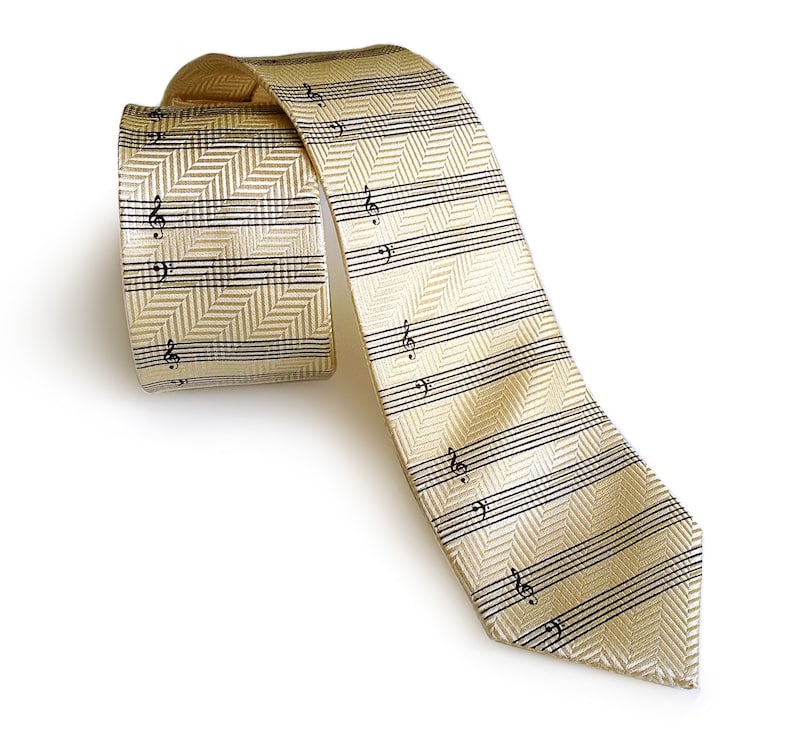 Sheet Music Necktie. Musician's Staff Paper Tie. Piano player gift, guitar player, orchestra, band teacher. Herringbone woven silk tie. image 4