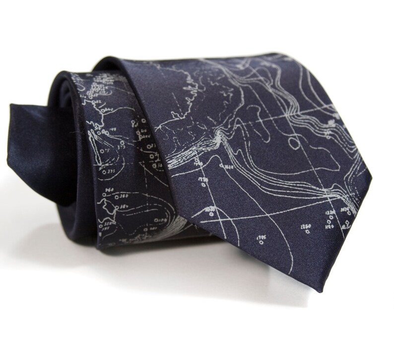 Contour Map Necktie. Scandinavia Topographic map tie, seafloor map, blueprint men's necktie. Engineer, ecology gift. Norway, Sweden, Finland image 6