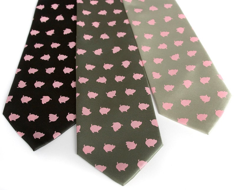 Pigs Print Tie, polka dot necktie. Piggy Porka-Dot Pink pig spotted tie. Gift for chef, foodie gift, bbq, tie with pink pigs, bacon lover image 5