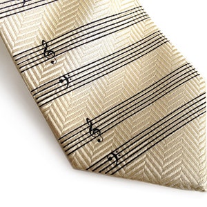 Sheet Music Necktie. Musician's Staff Paper Tie. Piano player gift, guitar player, orchestra, band teacher. Herringbone woven silk tie. image 3