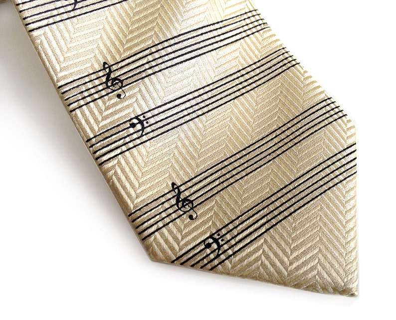 Sheet Music Necktie. Musician's Staff Paper Tie. Piano player gift, guitar player, orchestra, band teacher. Herringbone woven silk tie. image 3