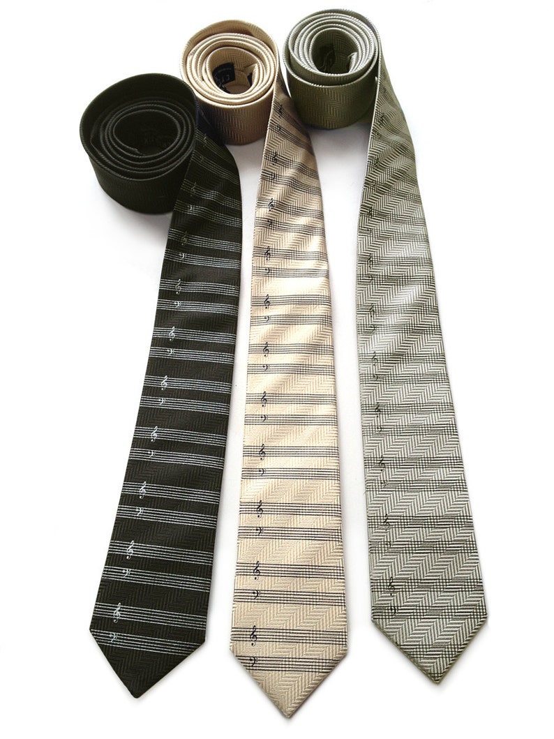 Sheet Music Necktie. Musician's Staff Paper Tie. Piano player gift, guitar player, orchestra, band teacher. Herringbone woven silk tie. image 1