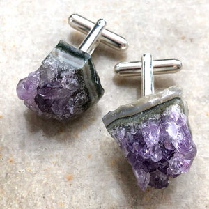 Amethyst Crystal Cufflinks. Amethyst Geode Slices, raw stone cufflinks, purple wedding cufflinks. February birthday gift for him, husband image 10