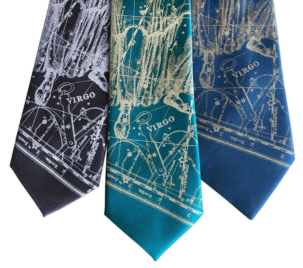 Virgo Birthday Necktie, Zodiac Constellation Star Chart Print men's tie. Horoscope Astrology gift, August Birthday September birthday gift