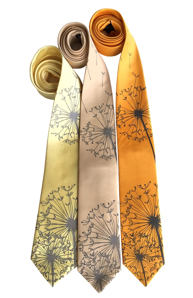 Dandelion Necktie, floral print tie. Dandelion wish, dandelion seed. Best man gift, for him, garden wedding, tie with flowers, groom's tie image 4