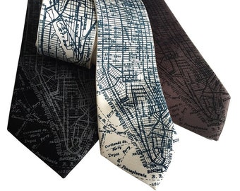 New York Tie. New York City Map Necktie. Lower Manhattan, NYC streets & subway map tie. New Yorker gift, brooklyn wedding, manhattan wedding