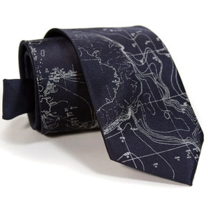 Contour Map Necktie. Gift for him, men's tie. Scandinavian & Arctic ocean floor map. Oceanographer gift, sailor gift, cartographers, map tie black