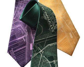 New Orleans Map Tie. NOLA map mens necktie. Saints fan gift, New Orleans wedding tie. Crescent City. Mardi Gras colors, purple, green, gold