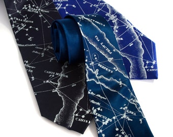 Constellation Necktie, Mens silk tie. Milky Way Galaxy, star chart tie. Night sky print, celestial wedding theme, planetarium wedding, space