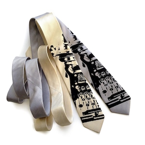 Typewriter necktie. Elegant herringbone woven silk tie. Black silkscreen print.  Choose cream tie, silver tie & more!