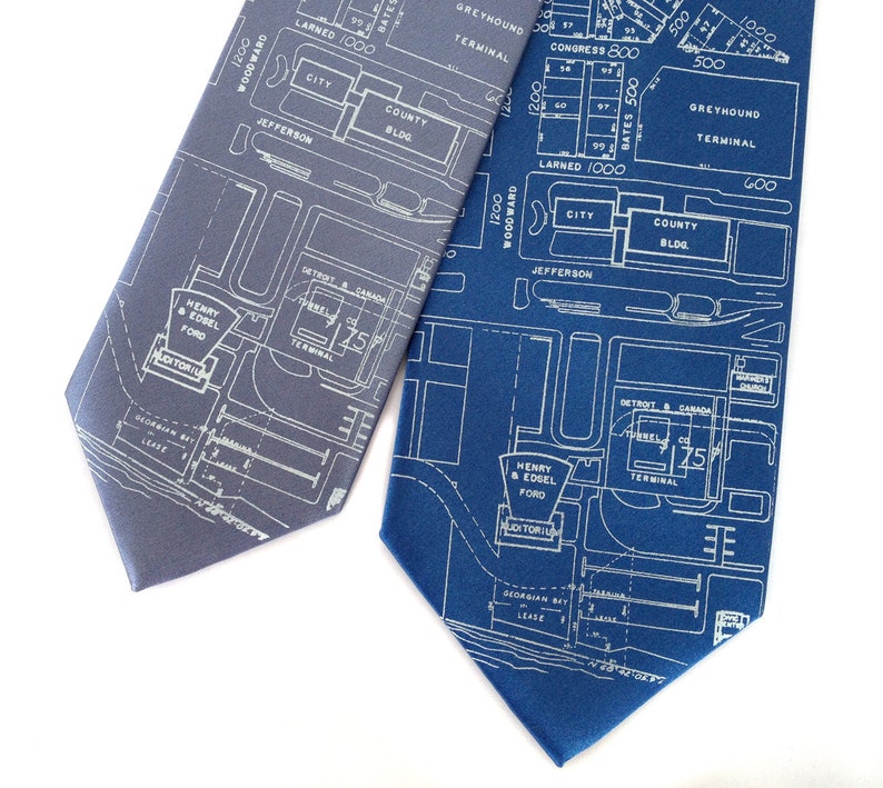 Detroit Map Necktie. Shop local, ships from Detroit. Campus Martius & Woodward Silk tie. Made in Michigan. image 3