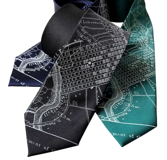 Philadelphia City Map Necktie. City of Philadelphia Map Tie. Pennsylvania Map men's tie. Philly gift, Historic Philadelphia Wedding
