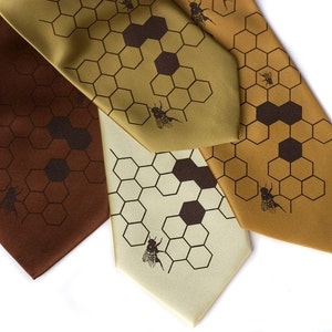 Honeybee Necktie, Bee tie. Men's beehive necktie, Oh Honey Beekeeper gift for men, apiary, save the bees. Vegan tie for men or women. image 2