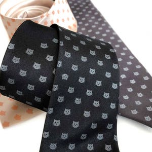 Cat Dot Necktie, Cat Parent Clothing. Tiny Cat Face Polka Dot Tie. Cats Printed Tie: Gifts for cat lovers, cat dad gift, veterinarian gift image 2