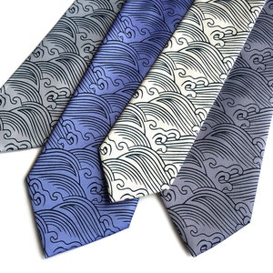 Crashing Waves Silk Tie, Nautical Print Necktie. Japanese