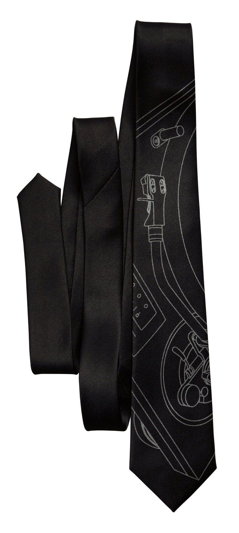 Record Player Necktie. Turntable tonearm silkscreen print men's tie. Dj gift, music lover gift. Choose narrow or standard size tie. image 5