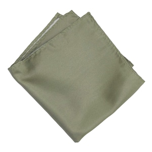 Op de afbeelding: Een effen groene zijden zakdoek. De vierkant is dubbelgevouwen en heeft een subtiele glans.
