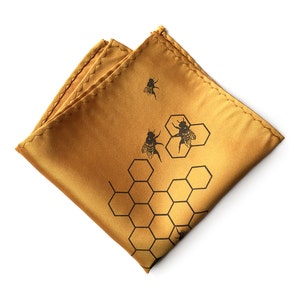 Bee pocket square, Bee Hive pocket square. Honey Bees, bee gifts, honeycomb men's hanky. Beekeeping, apiary gift, bee theme wedding image 2