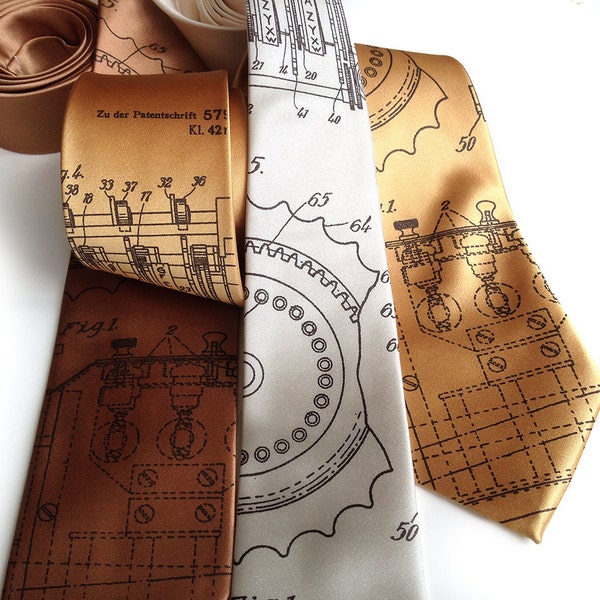 Enigma Machine, Computer science, crypto, geek tie. Men's necktie. Encryption device, hacker gift, cryptography. Technical drawing, patent