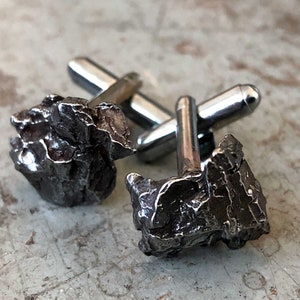 Meteorite Cufflinks. Campo Del Cielo, real meteorite cuff links. Space nerd wedding cufflinks. Grooms cufflinks, husband gift, best man gift