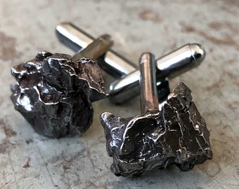 Meteorite Cufflinks. Campo Del Cielo, real meteorite cuff links. Space nerd wedding cufflinks. Grooms cufflinks, husband gift, best man gift