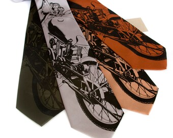 Motorcycle Tie. Velocette men's necktie. British mid-century motorbike. Gift for bikers, motorcycle riders, Eames fans, mechanics, bikers