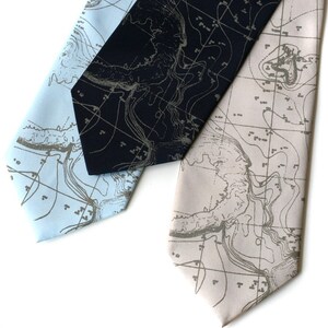 Contour Map Necktie. Gift for him, men's tie. Scandinavian & Arctic ocean floor map. Oceanographer gift, sailor gift, cartographers, map tie champagne