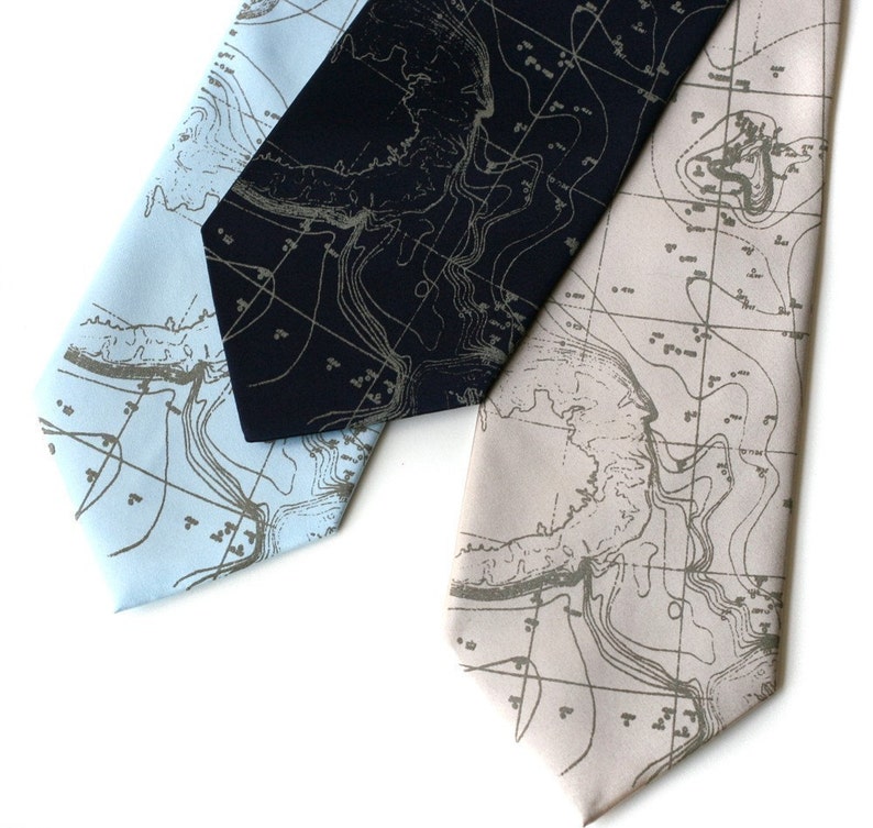 Contour Map Necktie. Gift for him, men's tie. Scandinavian & Arctic ocean floor map. Oceanographer gift, sailor gift, cartographers, map tie champagne