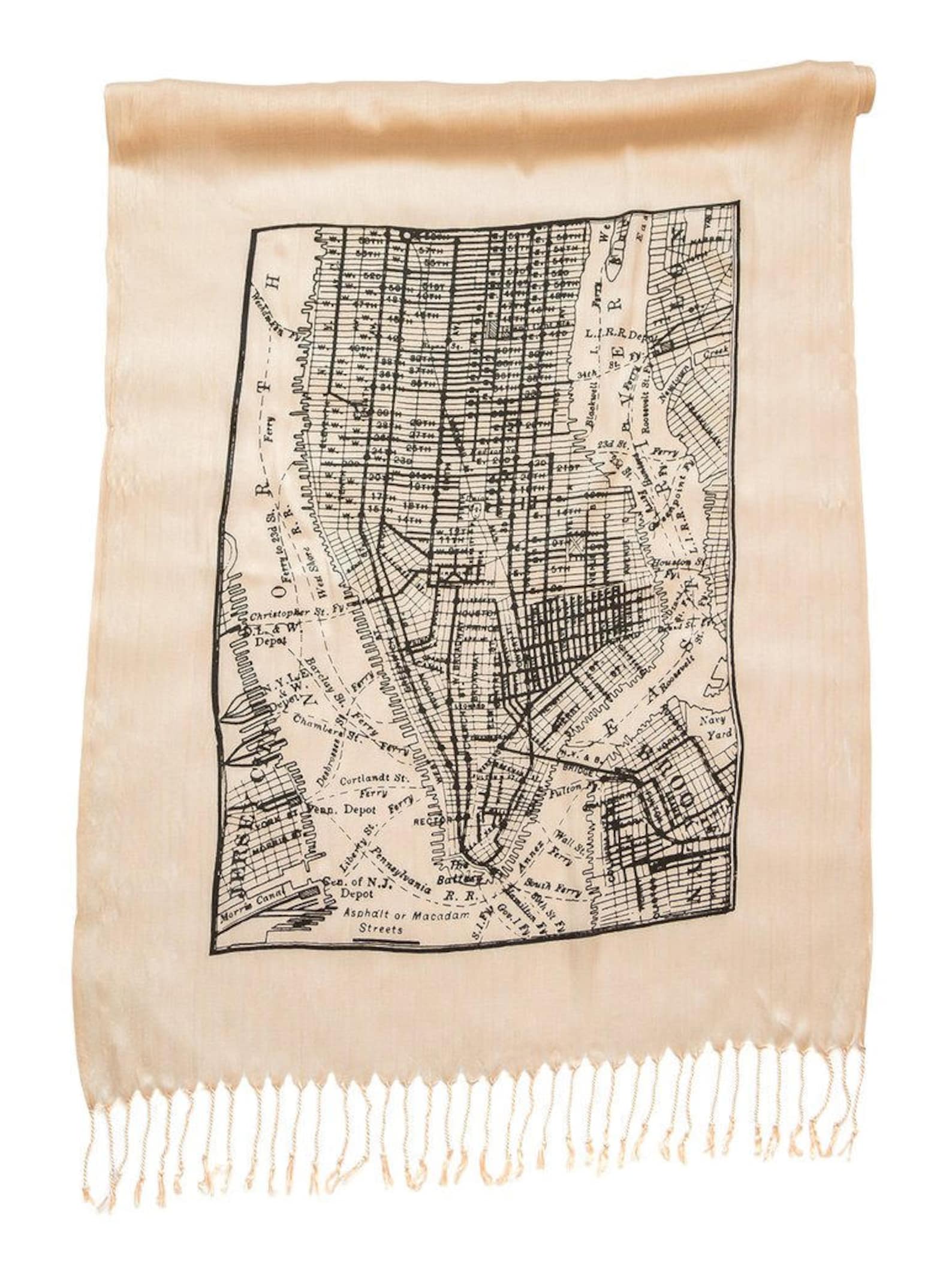 New York City Map Scarf. Vintage NYC Map Fringed Scarf. Gift Etsy