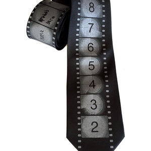 Movie Film tie, Filmmaker gift. Academy Film Leader necktie. Director, producer, film student, actor gift. Black tie. Film noir, film school image 4