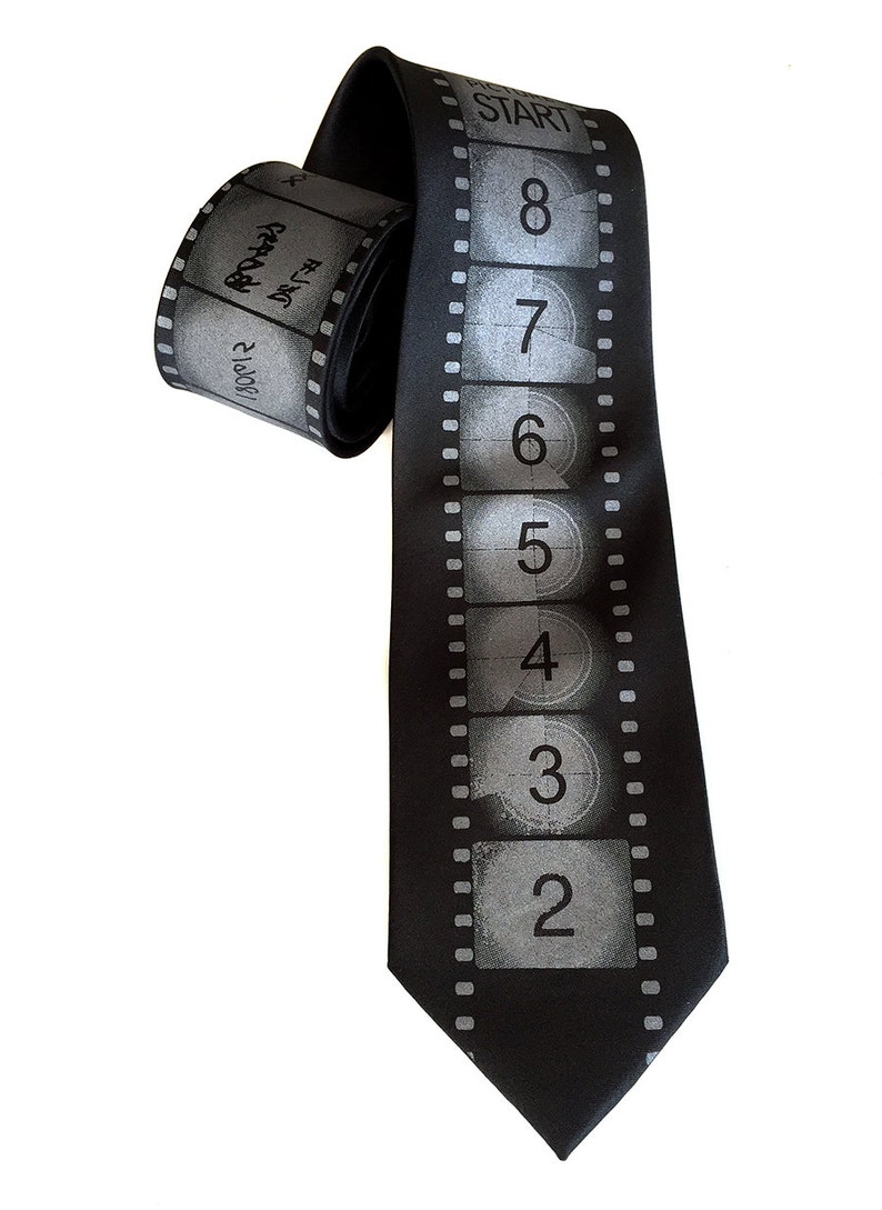 Movie Film tie, Filmmaker gift. Academy Film Leader necktie. Director, producer, film student, actor gift. Black tie. Film noir, film school image 4