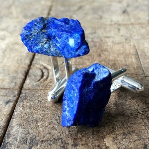 Lapis Cufflinks. Natural raw stone, rough gemstone cufflinks. 9th Anniversary, something blue, wedding cufflinks. Husband gift, gift for dad image 8