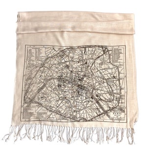 Paris Map Scarf. French map print fringed scarf. Bamboo pashmina, bridal shawl. Paris France wedding, Parisian, destination wedding in Paris image 6