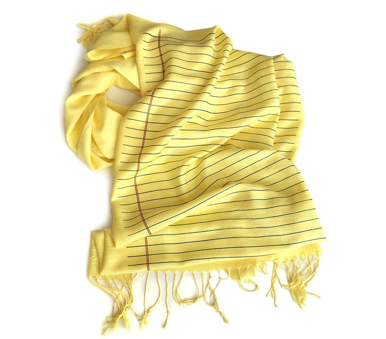 Notebook Paper Print Scarf. Lined paper, college ruled linen weave pashmina. Perfect teacher, writer, author gift. Silkscreen print. butter