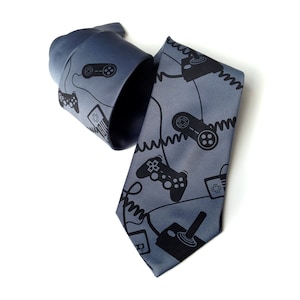 Video game controller necktie. "Control Freak" video game tie. Geek chic gamer gift. Retro gaming console joystick screen print.