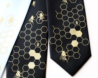 Bee Tie. Honey Bee Necktie, beehive tie. Honeycomb, bee hive mens tie, apiary gift, beekeeper gift, ecologist gift, honey bee gift, bee gift