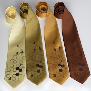 Honeybee Necktie, Bee tie. Men's beehive necktie, Oh Honey Beekeeper gift for men, apiary, save the bees. Vegan tie for men or women. image 5