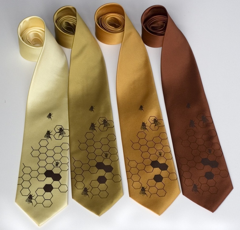 Honeybee Necktie, Bee tie. Men's beehive necktie, Oh Honey Beekeeper gift for men, apiary, save the bees. Vegan tie for men or women. image 5