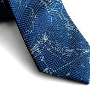 Sea Floor Map necktie. Elegant herringbone pattern woven silk tie. Topographical Error men's tie. Choose cream tie, sapphire tie & more image 4