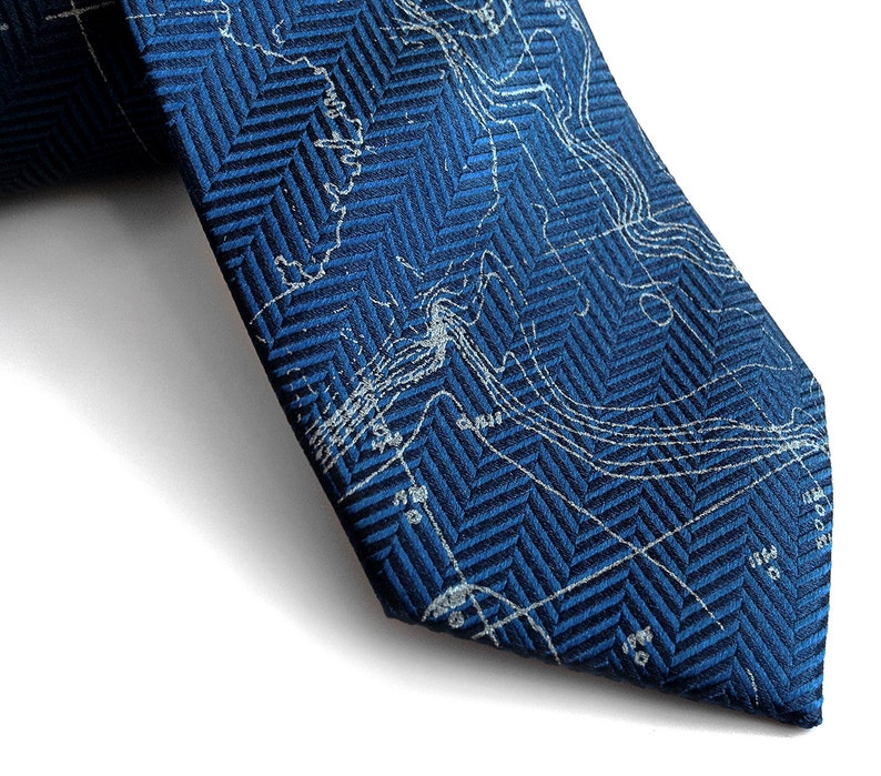 Sea Floor Map necktie. Elegant herringbone pattern woven silk tie. Topographical Error men's tie. Choose cream tie, sapphire tie & more image 4