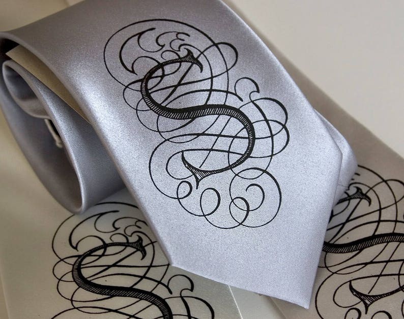 Custom Initial Necktie. Personalized tie custom ties. Monogram necktie single letter wedding ties Filigree font AlphabeTIES. Choose A-Z image 8