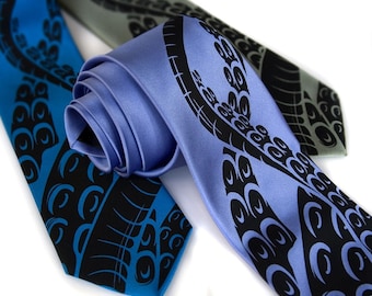 Octopus Print Tie. Squid Necktie. Sucker tentacles. Men's silkscreen printed necktie. Cthulhu inspired. Choose narrow or standard size.